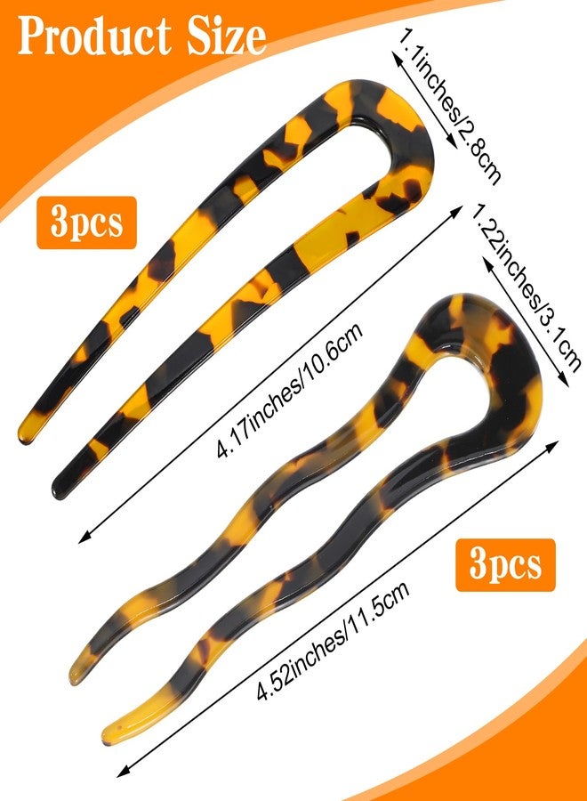 Bremorou 6 Pcs French Hair Pin Tortoise Shell French Twist Hair Pin U Shaped Acetate 2 Prong Bun Sticks Decorative Acetate For Women Thick Long Hair(Yellow, Beige, Tortoise Shell Colors) - Image 2